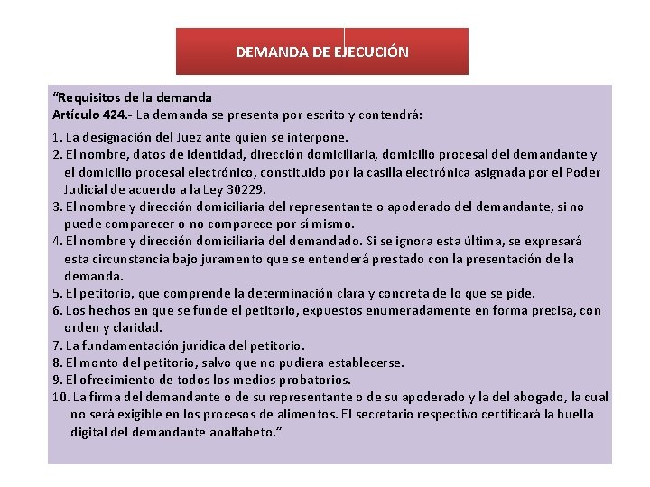 DEMANDA DE EJECUCIÓN “Requisitos de la demanda Artículo 424. - La demanda se presenta DEMANDA DE EJECUCIÓN “Requisitos de la demanda Artículo 424. - La demanda se presenta