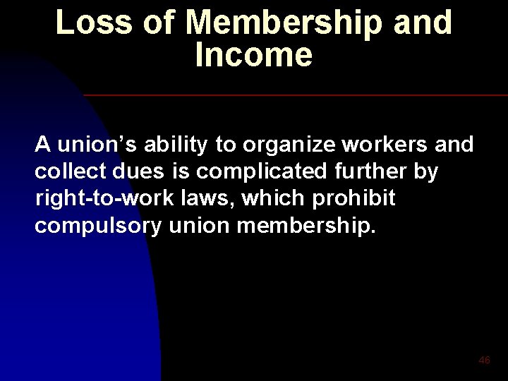 Loss of Membership and Income A union’s ability to organize workers and collect dues