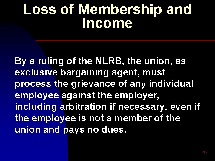 Loss of Membership and Income By a ruling of the NLRB, the union, as