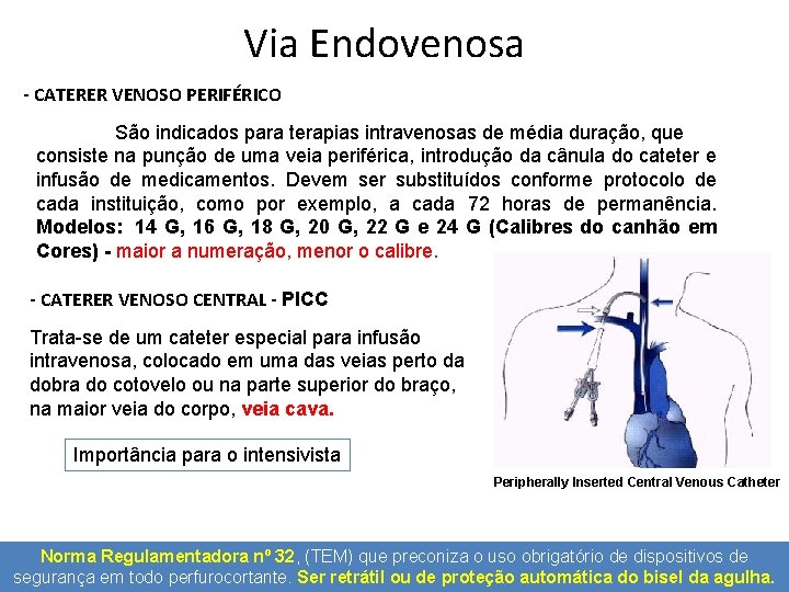 Via Endovenosa - CATERER VENOSO PERIFÉRICO São indicados para terapias intravenosas de média duração, Via Endovenosa - CATERER VENOSO PERIFÉRICO São indicados para terapias intravenosas de média duração,