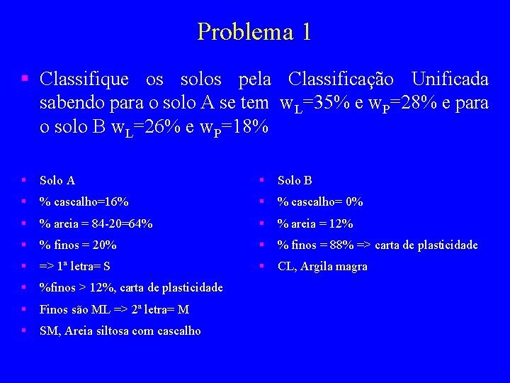 Problema 1 § Classifique os solos pela Classificação Unificada sabendo para o solo A