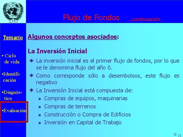 ILPES Temario • Ciclo de vida • Identificación • Diagnóstico • Evaluación Flujo de