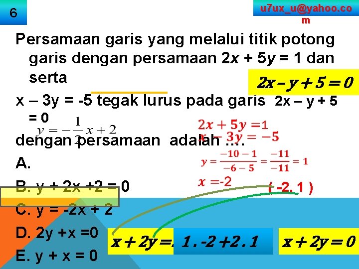 u 7 ux_u@yahoo. co m 6 Persamaan garis yang melalui titik potong garis dengan