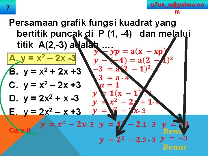 u 7 ux_u@yahoo. co m 7 Persamaan grafik fungsi kuadrat yang bertitik puncak di