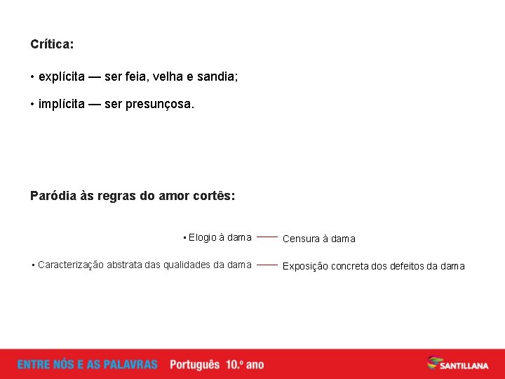 Crítica: • explícita — ser feia, velha e sandia; • implícita — ser presunçosa.