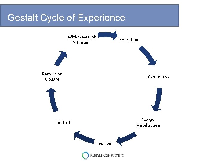 Gestalt Cycle of Experience Withdrawal of Attention Sensation Resolution Closure Awareness Energy Mobilization Contact