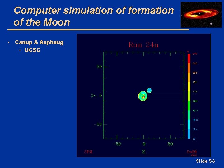Computer simulation of formation of the Moon • Canup & Asphaug • UCSC Slide