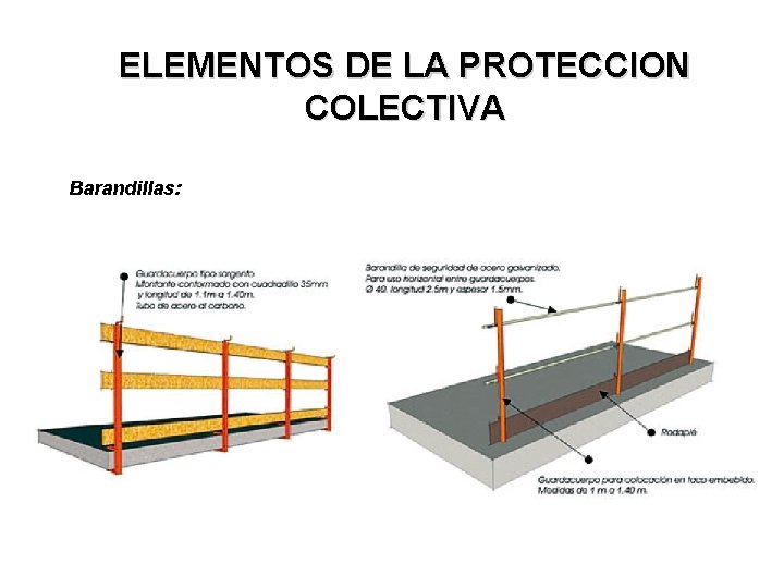 ELEMENTOS DE LA PROTECCION COLECTIVA Barandillas: 