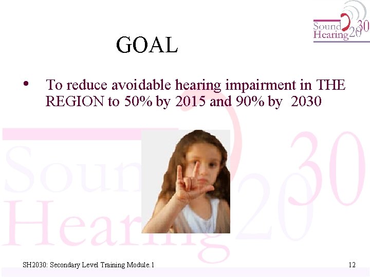 GOAL • To reduce avoidable hearing impairment in THE REGION to 50% by 2015