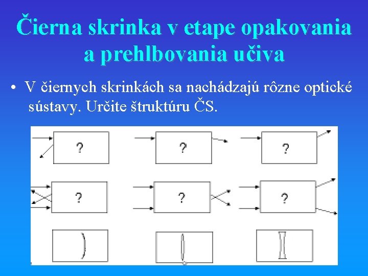 Čierna skrinka v etape opakovania a prehlbovania učiva • V čiernych skrinkách sa nachádzajú