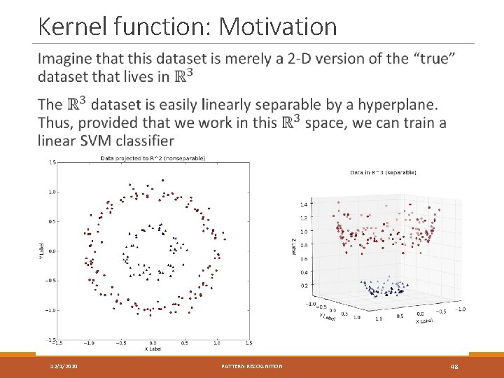 Kernel function: Motivation 12/1/2020 PATTERN RECOGNITION 48 