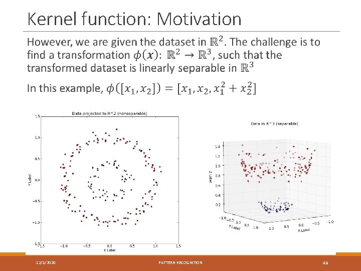 Kernel function: Motivation 12/1/2020 PATTERN RECOGNITION 49 