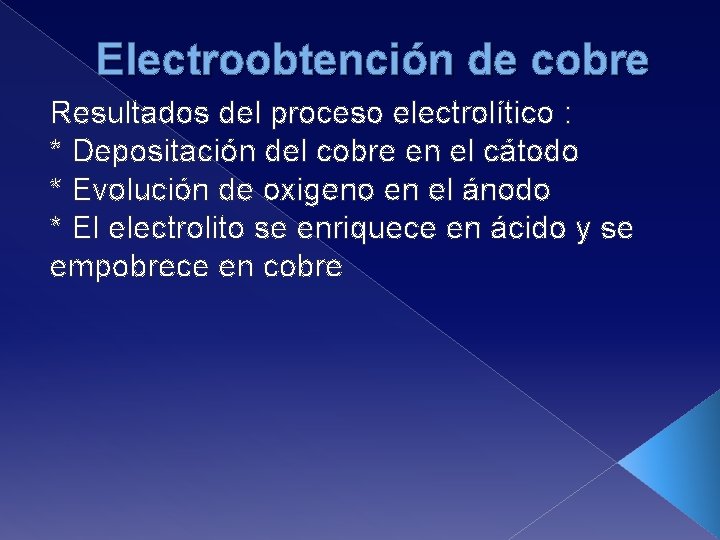 Electroobtención de cobre Resultados del proceso electrolítico : * Depositación del cobre en el