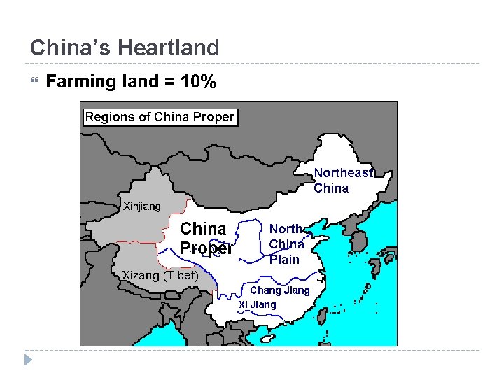 China’s Heartland Farming land = 10% 