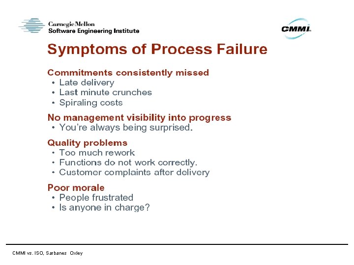 11 April 2007 CMMI vs. ISO, Sarbanes Oxley 11 April 2007 CMMI vs. ISO, Sarbanes Oxley