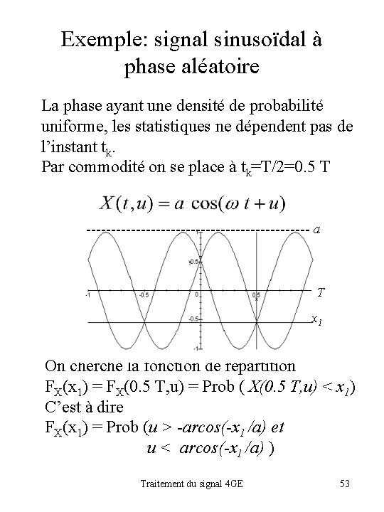 Exemple: signal sinusoïdal à phase aléatoire La phase ayant une densité de probabilité uniforme,