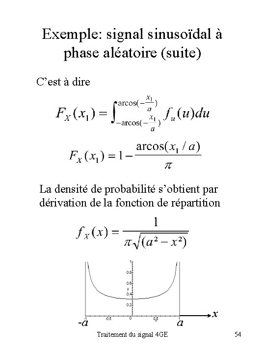 Exemple: signal sinusoïdal à phase aléatoire (suite) C’est à dire La densité de probabilité