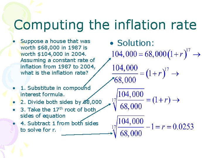 Computing the inflation rate • Suppose a house that was worth $68, 000 in
