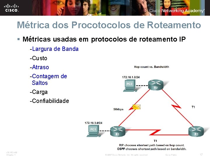 Métrica dos Procotocolos de Roteamento § Métricas usadas em protocolos de roteamento IP -Largura