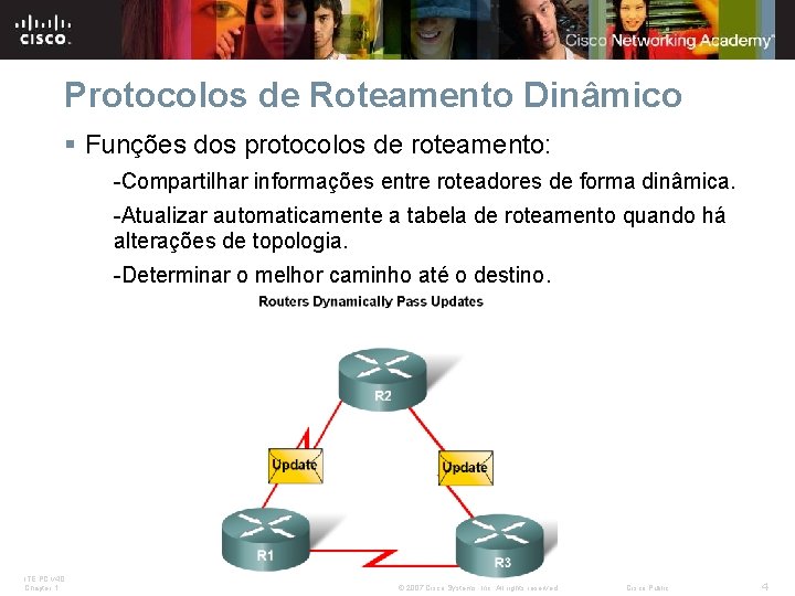 Protocolos de Roteamento Dinâmico § Funções dos protocolos de roteamento: -Compartilhar informações entre roteadores