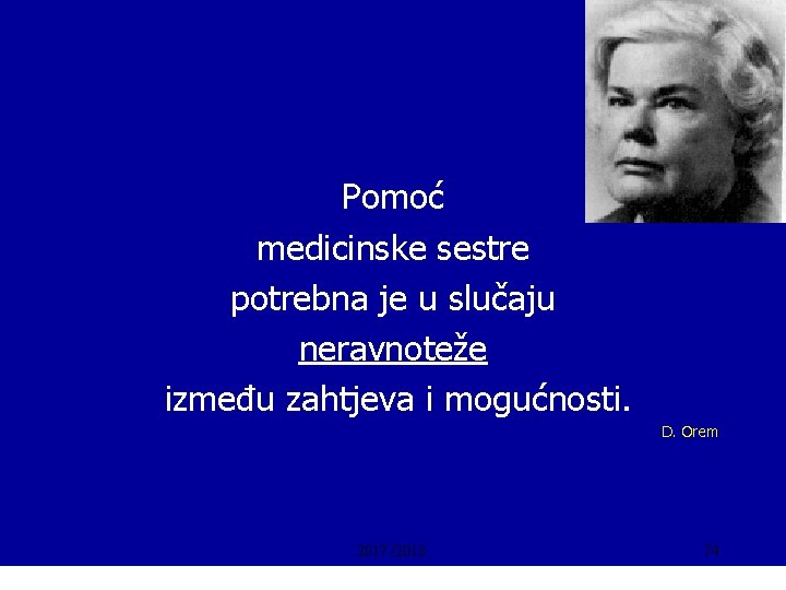 Pomoć medicinske sestre potrebna je u slučaju neravnoteže između zahtjeva i mogućnosti. D. Orem