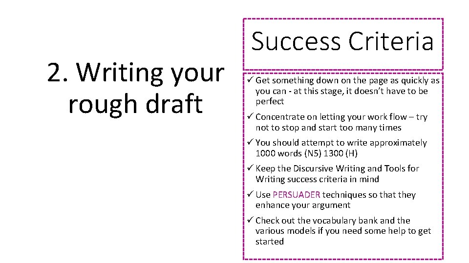 2. Writing your rough draft Success Criteria ü Get something down on the page