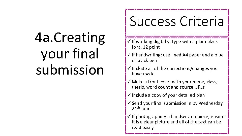 4 a. Creating your final submission Success Criteria ü If working digitally: type with