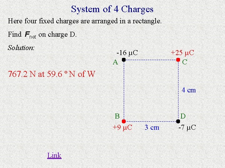 System of 4 Charges Here four fixed charges are arranged in a rectangle. Find