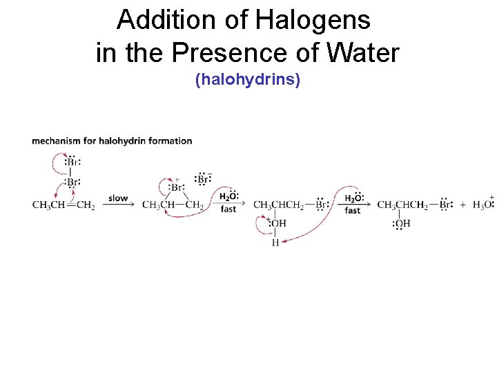 Addition of Halogens in the Presence of Water (halohydrins) 