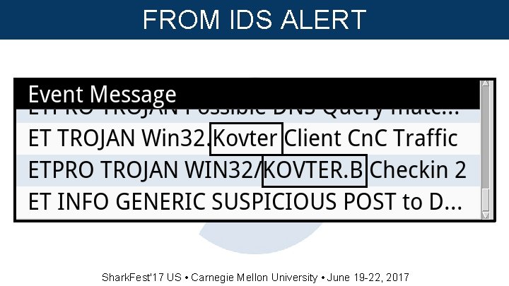FROM IDS ALERT Shark. Fest'17 US • Carnegie Mellon University • June 19 -22,