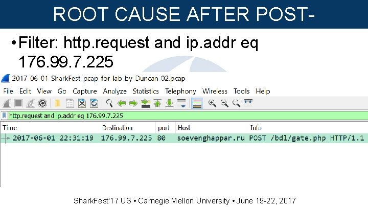 ROOT CAUSE AFTER POSTINFECTION • Filter: http. request and ip. addr eq 176. 99.