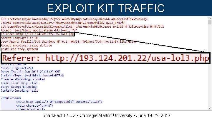 EXPLOIT KIT TRAFFIC Shark. Fest'17 US • Carnegie Mellon University • June 19 -22,