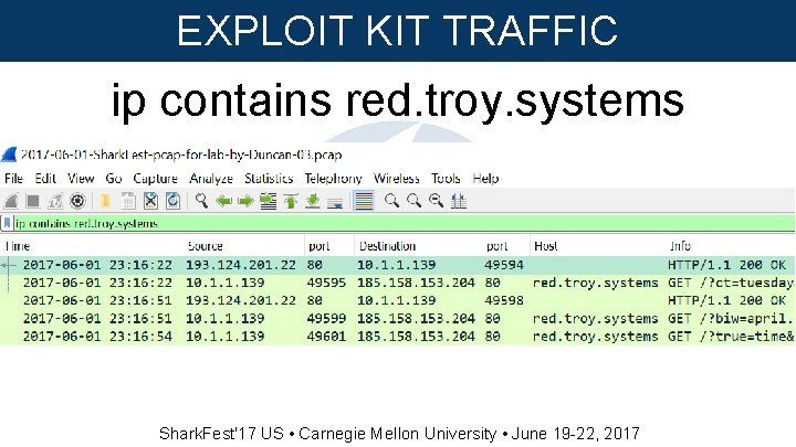 EXPLOIT KIT TRAFFIC ip contains red. troy. systems Shark. Fest'17 US • Carnegie Mellon