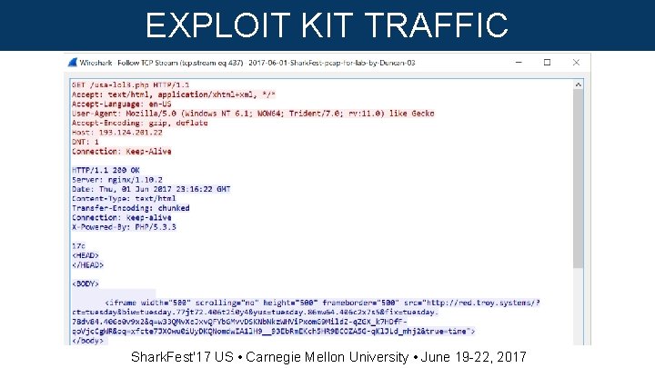 EXPLOIT KIT TRAFFIC Shark. Fest'17 US • Carnegie Mellon University • June 19 -22,