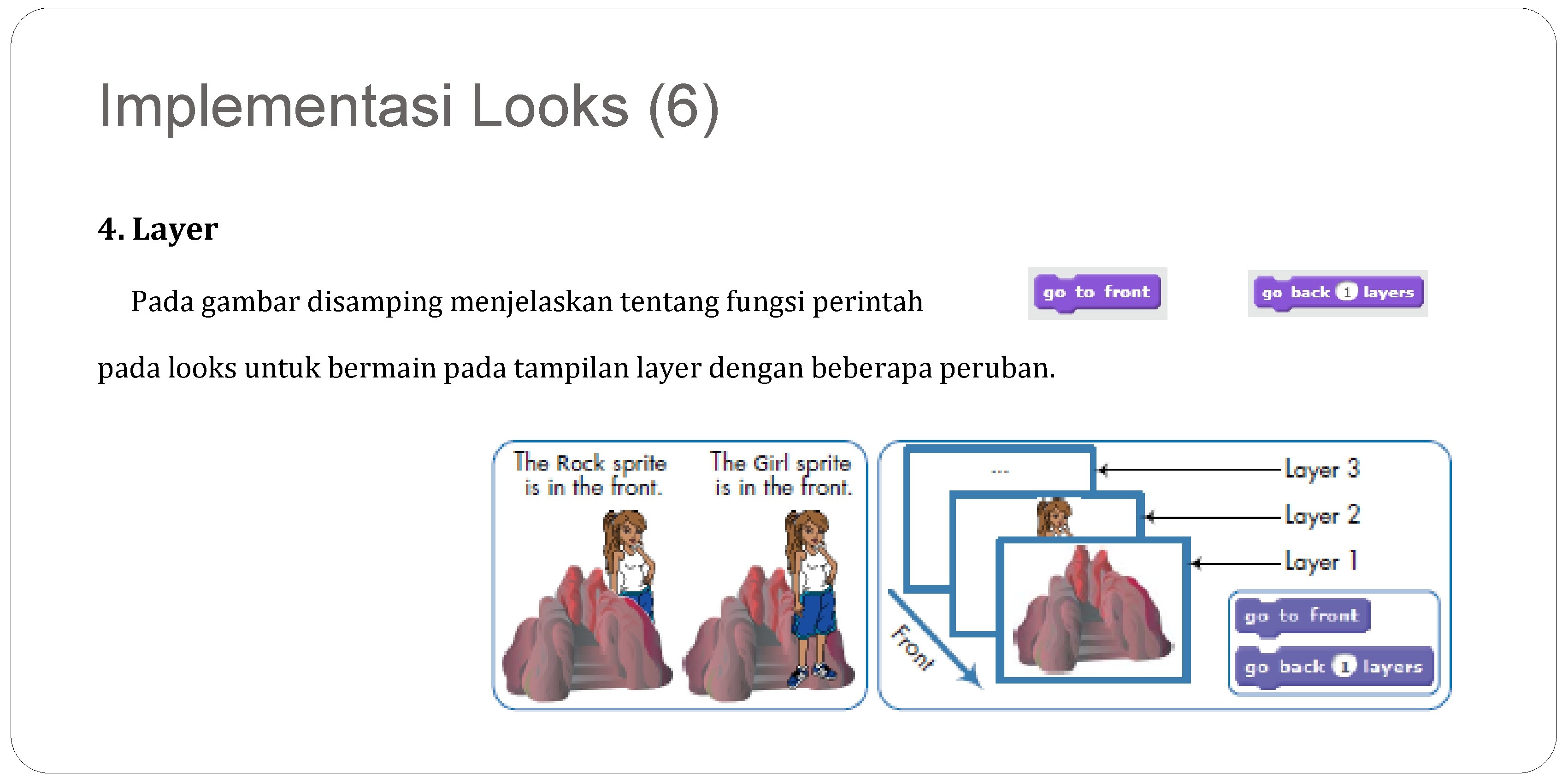Implementasi Looks (6) 4. Layer Pada gambar disamping menjelaskan tentang fungsi perintah pada looks