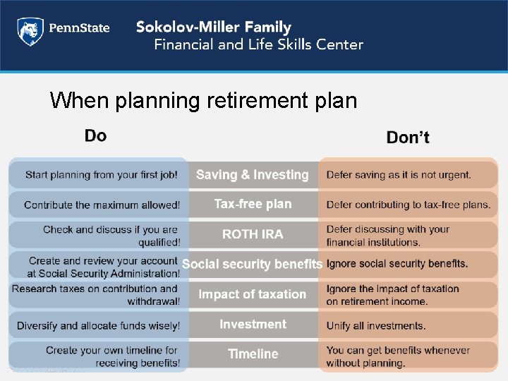 When planning retirement plan 