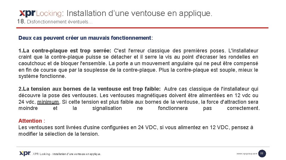 : Installation d’une ventouse en applique. 18. Disfonctionnement éventuels… Deux cas peuvent créer un