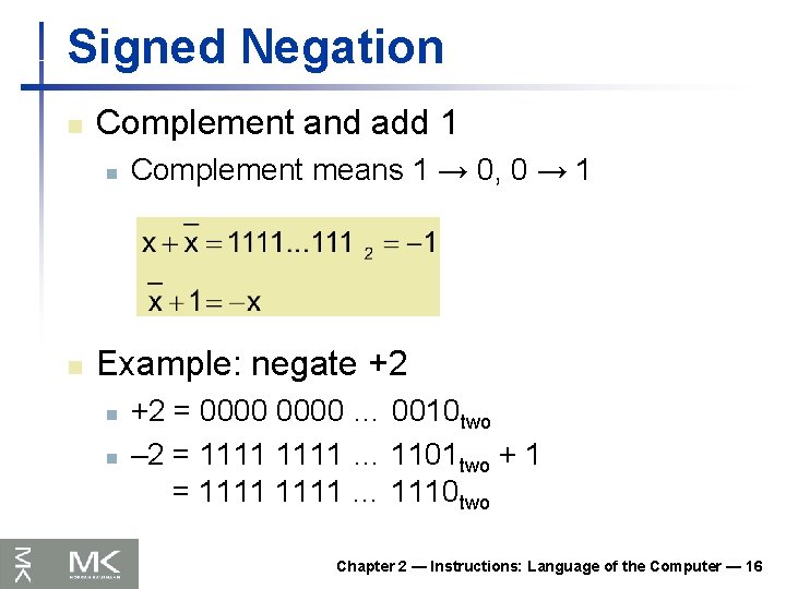 Signed Negation n Complement and add 1 n n Complement means 1 → 0,