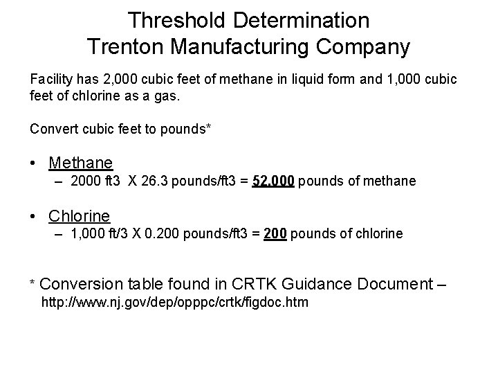 Threshold Determination Trenton Manufacturing Company Facility has 2, 000 cubic feet of methane in