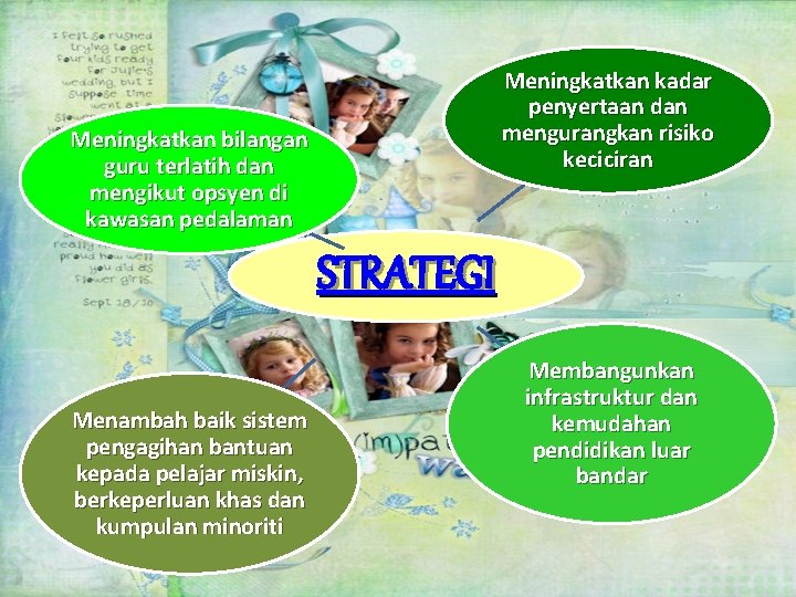 Meningkatkan kadar penyertaan dan mengurangkan risiko keciciran Meningkatkan bilangan guru terlatih dan mengikut opsyen