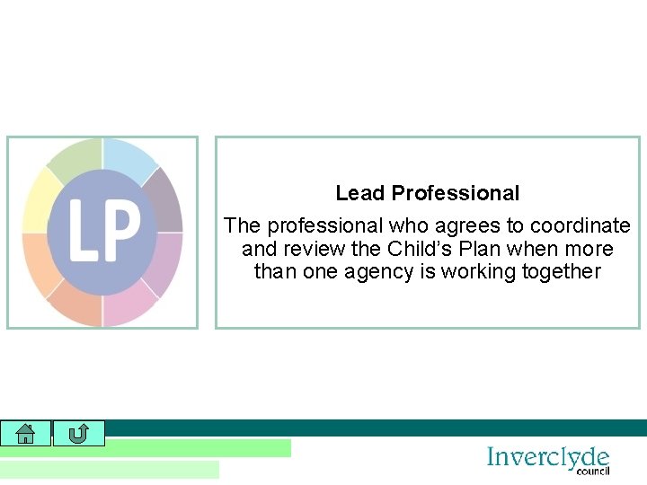 Lead Professional The professional who agrees to coordinate and review the Child’s Plan when