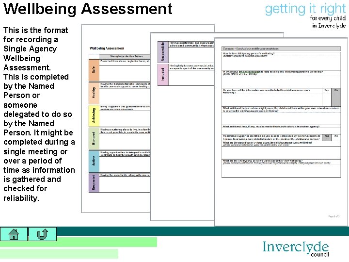 Wellbeing Assessment This is the format for recording a Single Agency Wellbeing Assessment. This