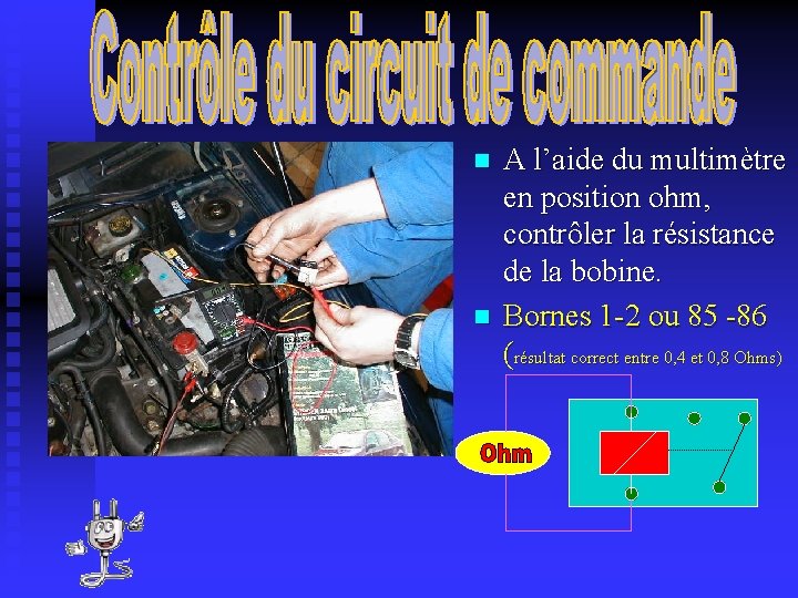n n A l’aide du multimètre en position ohm, contrôler la résistance de la