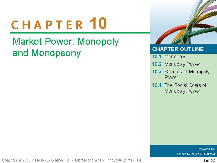 CHAPTER 10 Market Power: Monopoly and Monopsony CHAPTER OUTLINE 10. 1 Monopoly 10. 2
