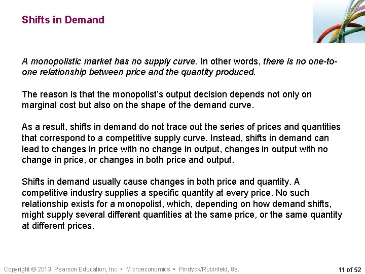 Shifts in Demand A monopolistic market has no supply curve. In other words, there