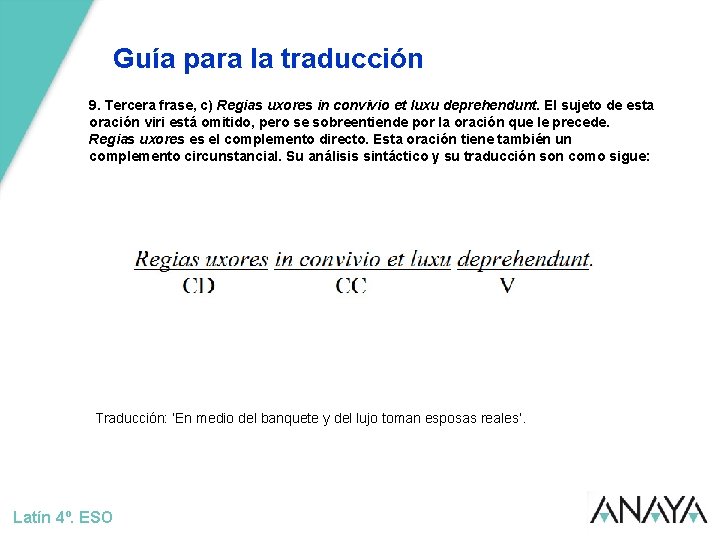 Guía para la traducción 9. Tercera frase, c) Regias uxores in convivio et luxu