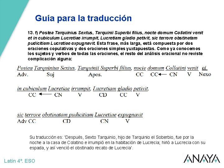 Guía para la traducción 13. f) Postea Tarquinius Sextus, Tarquinii Superbi filius, nocte domum