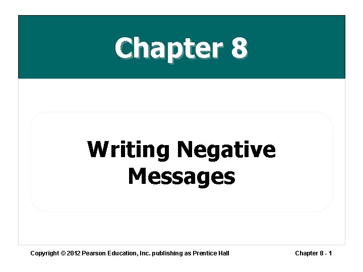 Chapter 8 Writing Negative Messages Copyright © 2012 Pearson Education, Inc. publishing as Prentice