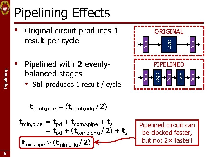 Reg Still produces 1 result / cycle PIPELINED Logic • Logic Pipelined with 2 Reg Still produces 1 result / cycle PIPELINED Logic • Logic Pipelined with 2