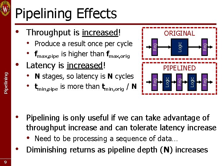 Pipelining Effects • • 9 Latency is increased! Logic Reg N stages, so latency Pipelining Effects • • 9 Latency is increased! Logic Reg N stages, so latency